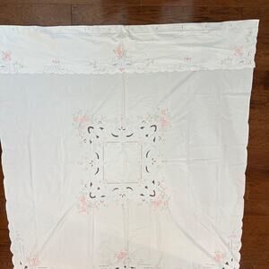 Floral Embroidered Shower Curtain Cotton Scalloped Edge Valance Vtg Cottagecore